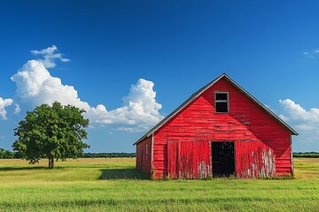 Obraz premium Rustic Red Barn in a Summer Field Landscape