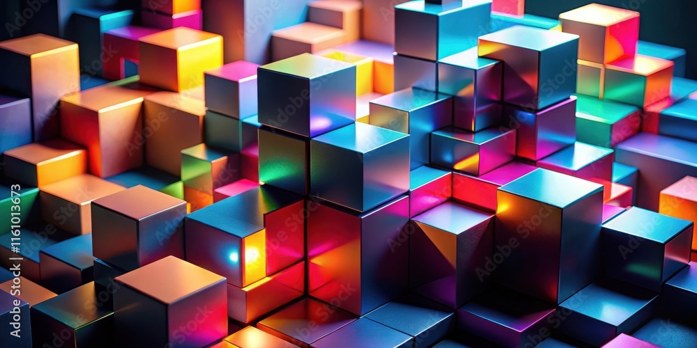 Fototapete a vibrant abstract composition of iridescent cubes stacked in a seemingly random order, reflecting l