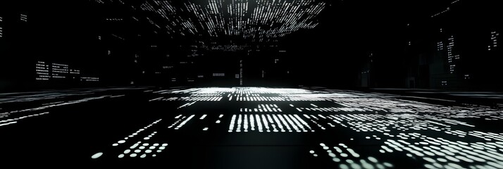 Digital Data Streams Flowing Through Futuristic Corridor: Exploring Abstract Data Visualization in Cyberspace