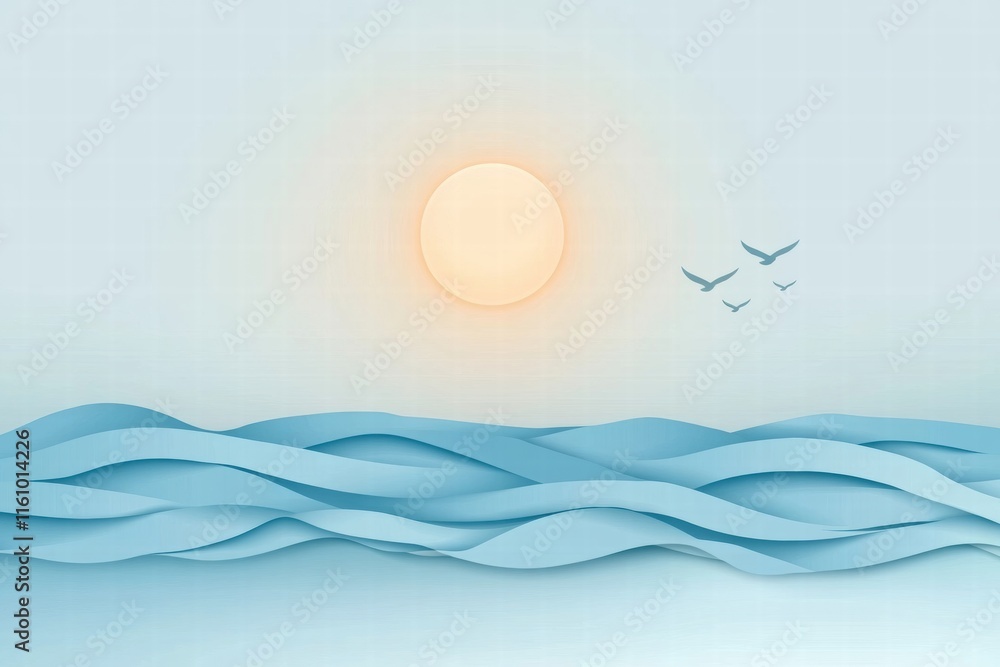 Leinwandbilder beautiful horizon with a stylized sun and soft waves creates a serene atmosphere perfect for relaxat