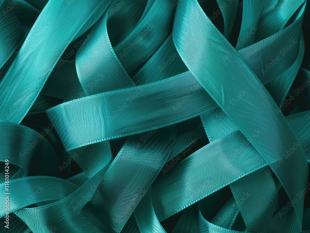 Aufkleber close up of a green ribbon with a pattern. the ribbon is twisted and curled, giving it a unique and 
