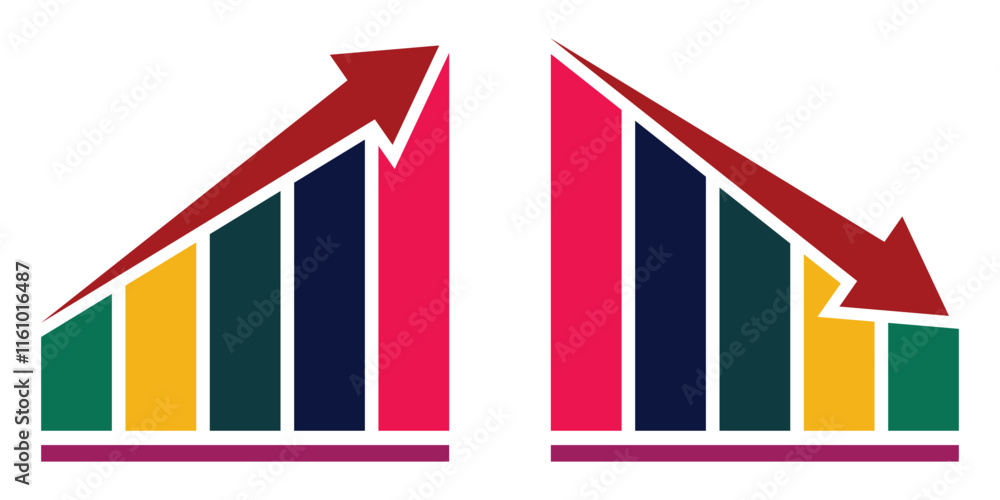 Poster financial arrows up and down. vector graph with arrows. chart with increase, decrease symbol. vector