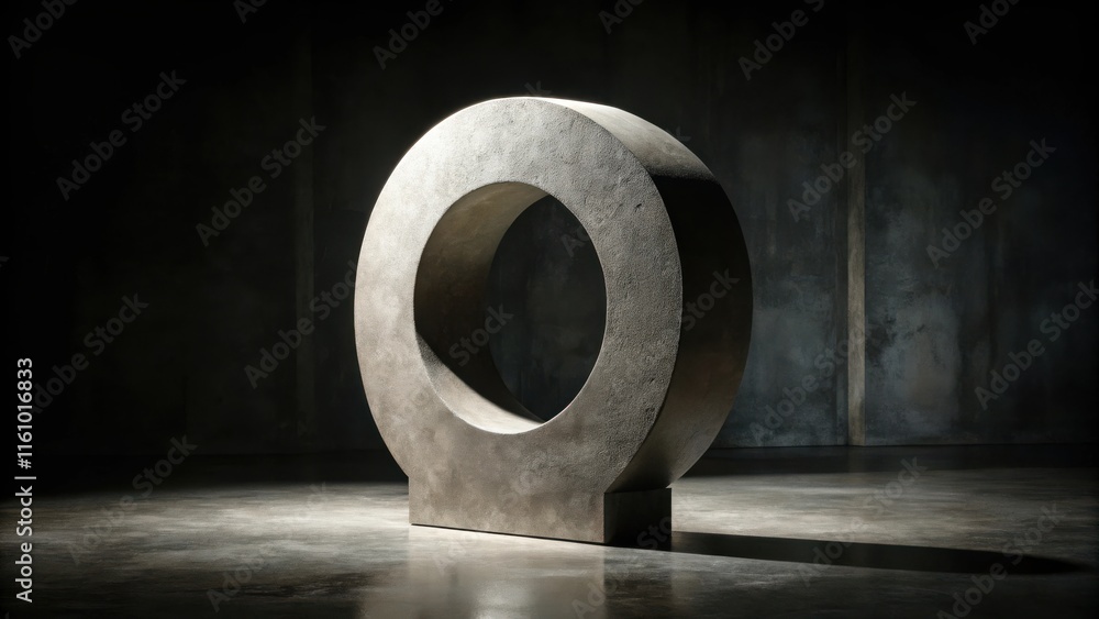 Aufkleber a concrete ring standing alone in a dark room with a beam of light illuminating it from above