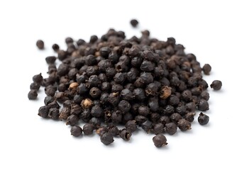 Heap of Black Pepper,Thai Indian Spice, isolated on White,Top Center View