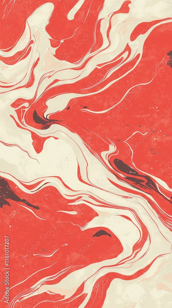 Poster abstract red and cream wave pattern creating a stunning visual texture.