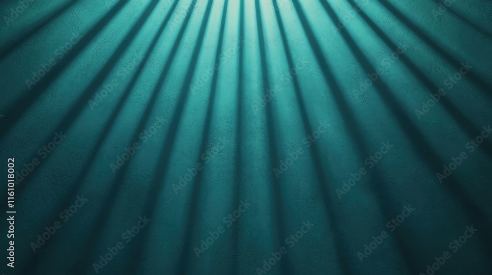 Poster abstract teal background with dynamic rays creating a sense of depth and perspective.