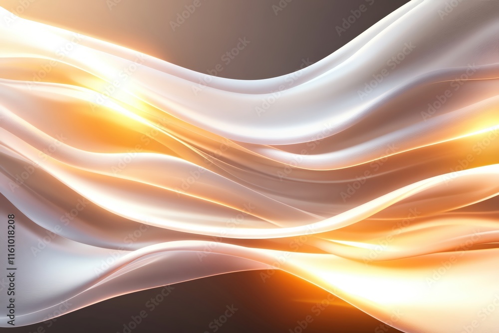 Poster abstract wave pattern with smooth lines and warm lighting effects on a dark background.