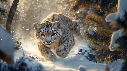 Obraz premium Majestic Snow Leopard in Winter Wonderland