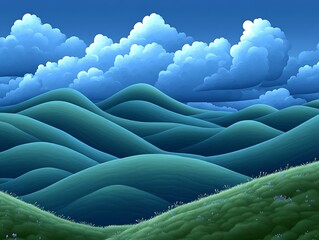 Obraz premium Serene Blue Hills Under a Cloudy Sky