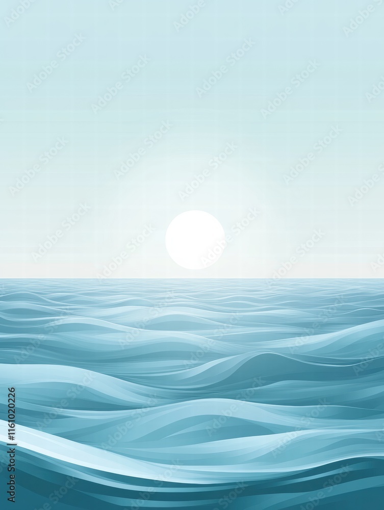 Aufkleber stylized sun rising over soft waves at horizon with ample space for text. generative ai