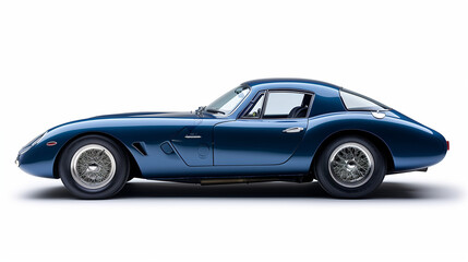 Elegant Blue Classic Sports Car with Timeless Design on White Background
