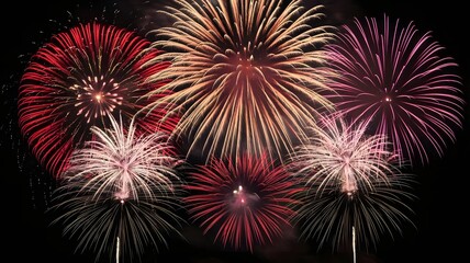 Colorful Fireworks Celebration with Explosions in Black Background