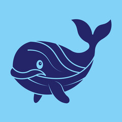 Adorable Blue Whale Illustration. Ocean Wildlife Art