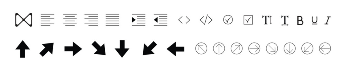 Directional Black Arrows Icon Set,  Perfect for Navigation and Design.