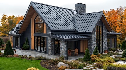 Modern Farmhouse Architectural Design: Autumnal Setting