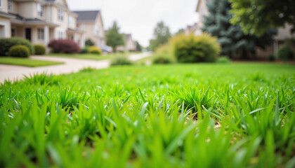 Overgrown lawn grass in suburban yard, seasonal upkeep challenge