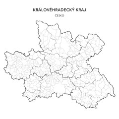 Obraz premium Political Map of the Hradec Králové Region (Královéhradecký kraj) with Districts (Okres), AD MEC (SO ORP), AD CLA (SO POU) and Municipalities (Obcí) 2024 - Czechia/Czech Republic (Česko) - Vector Map