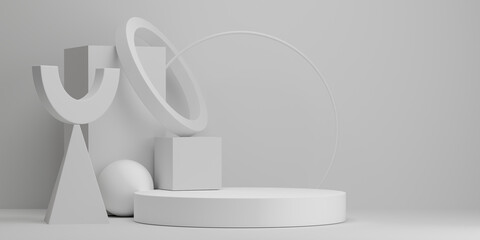 white stage podium decoration suitable for products.3D rendering