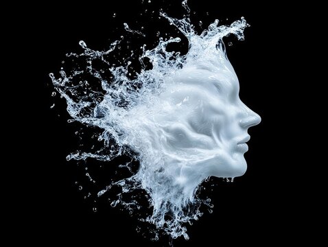 Conceptual image of flowing water forming the shape of a human, representing harmony and simplicity
