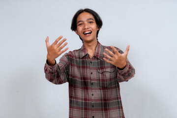 Adult Asian man with both hands open