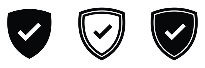 Shield Check Mark Icon Set. Shield with Check Mark Icon. Secure Icon or Symbol. Set of Security Shield Icons with Check Marks. Vector Illustration. EPS 10