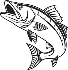 Walleye fish vector design and using black color line art illustration on a white background.