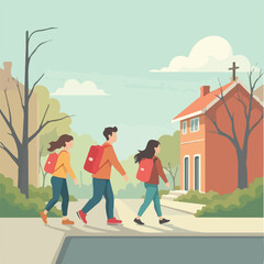 Students going university illustration vector design, University vector design