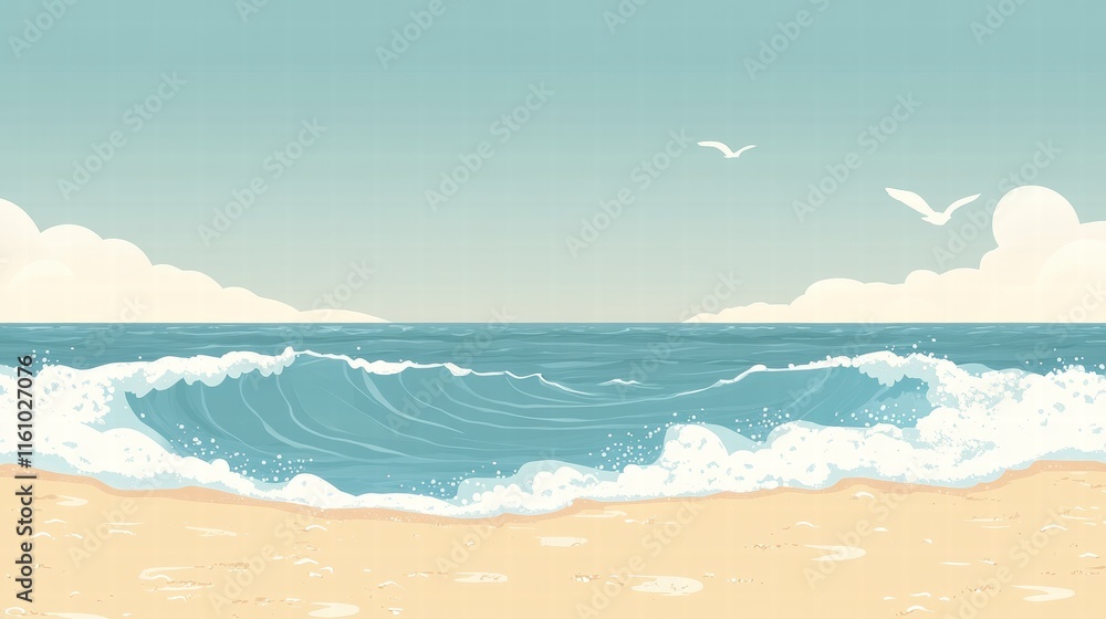 Poster calm beach with soft waves and clear sky offering a peaceful view perfect for relaxation and inspira