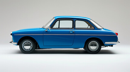 Naklejka premium Bright Blue Vintage Compact Car with Classic Design on Neutral Background