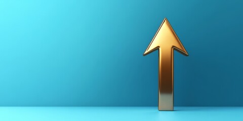 Golden upward arrow on blue background symbolizing growth