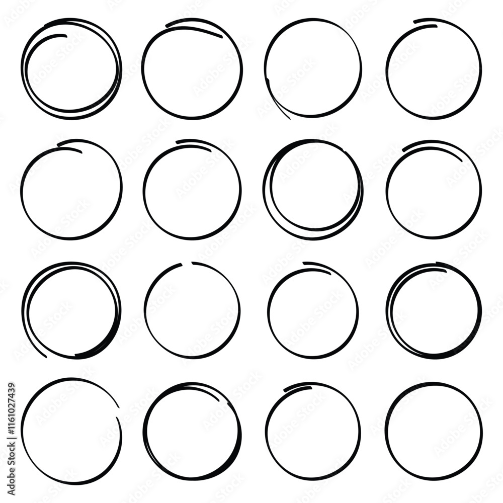 Poster hand drawn line circles. doodle circles collection. scribble round shape. banner circle frames for t
