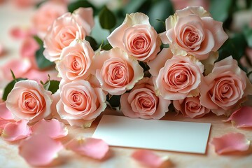 Obraz premium Elegant Blank Card Framed by Delicate Pink Roses