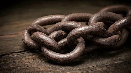 Fototapeta premium Rusty Chain on Wood Realistic Image