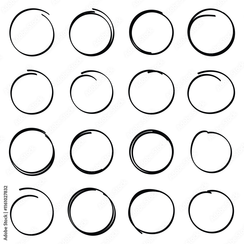 Poster hand drawn line circles. doodle circles collection. scribble round shape. banner circle frames for t