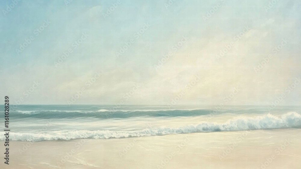Poster calm beach with gentle waves and clear skies invites relaxation and contemplation during a serene da