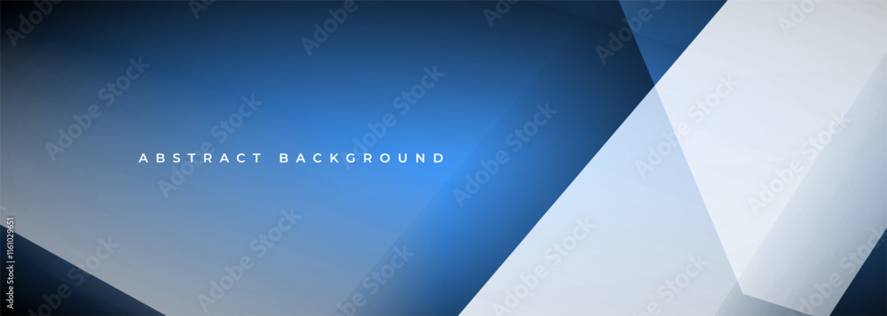 Poster blue and white modern abstract wide banner with geometric shapes. white and dark blue abstract backg