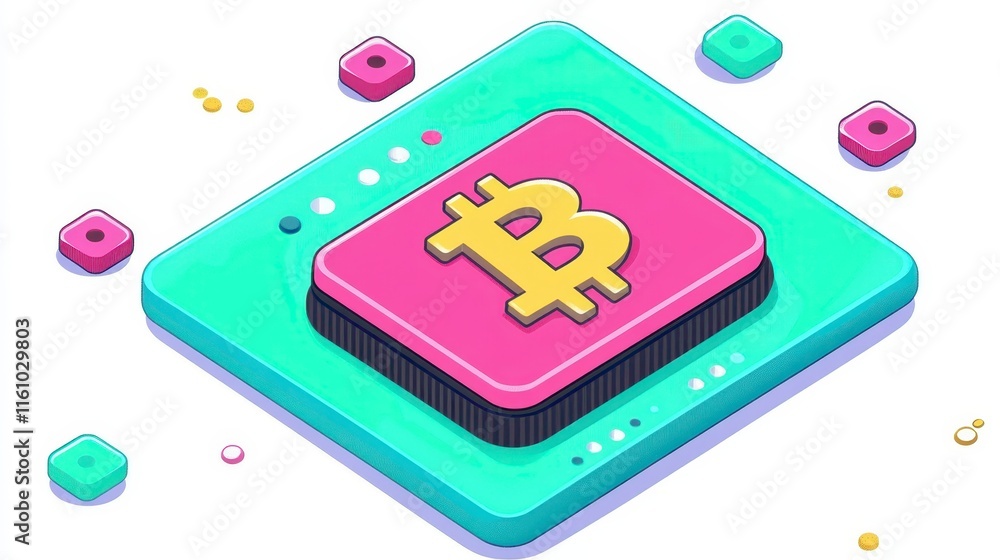 Aufkleber a colorful digital representation of a bitcoin symbol on a circuit-like background, symbolizing cryp