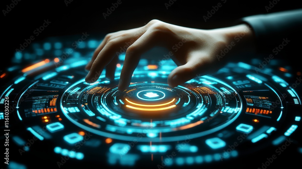 Aufkleber a futuristic hand interacts with a glowing digital interface, illustrating advanced technology and u