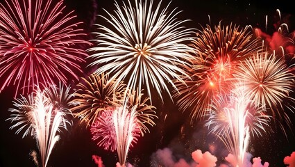Colorful Fireworks Celebration with Explosions in Black Background