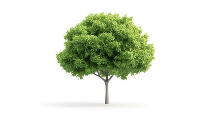 A lush green tree with a full canopy against a white background.