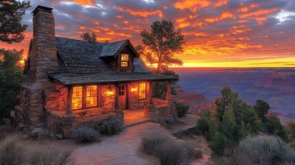 Stone Cabin Sunset Grand Canyon Vista