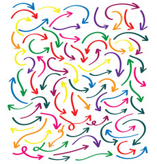 Set of Hand drawn doodle arrows on white background. Design element vector illustration, eps 10.