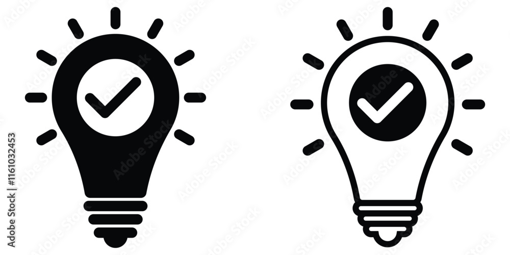 Poster lightbulb with checkmark symbol