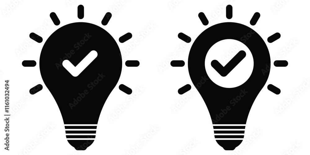 Poster lightbulb with checkmark symbol