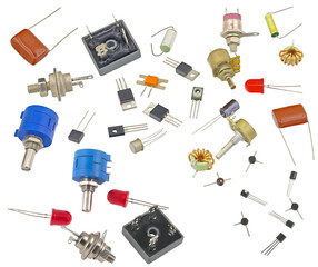 Radio components on white