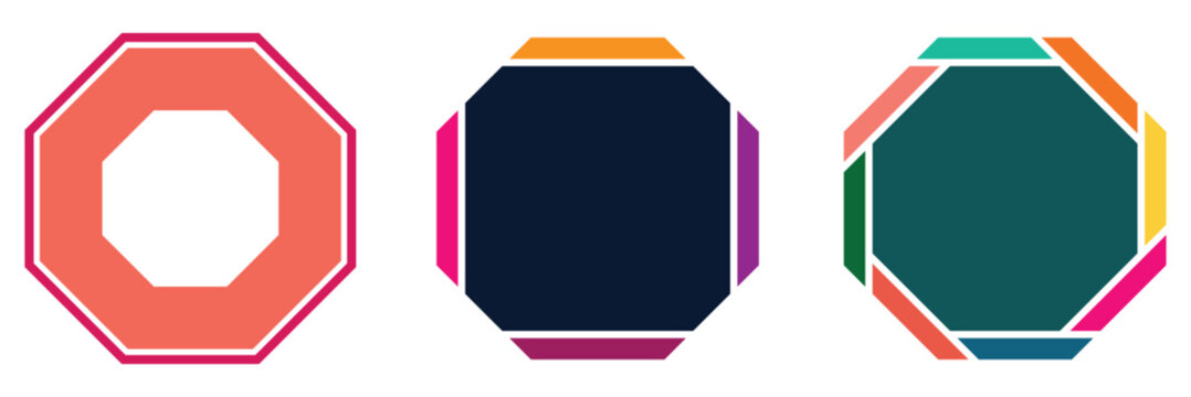 Octagon vector icon segmented diagrams of geometric figures, geometric octagonal eight sided polygon octagon on isolated white background. Vector EPS 10.