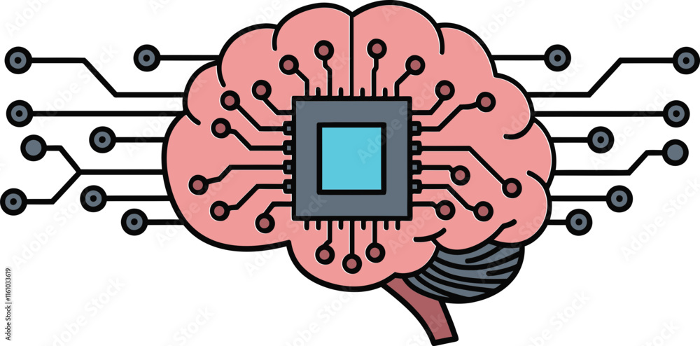 Poster a brain with a processor chip inside of it.