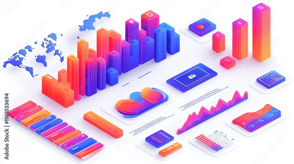 Poster a vibrant collection of data visualizations, including charts and graphs, showcasing trends and stat