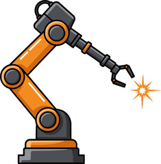 A cartoon robot arm with a spark in the middle