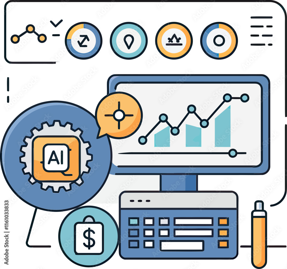 Poster a computer screen with a magnifying icon and a ai written on it.